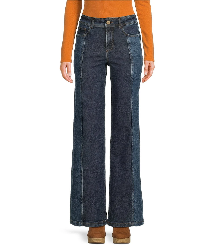 Chelsea & Violet Nora Medium Wash Denim High Rise Front Seam Point Wide Straight Leg Jean