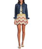 Chelsea & Violet Point Collar Long Puff Shoulder Sleeve Denim Short Statement Jacket