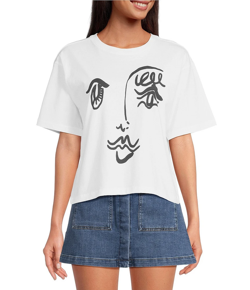 Chelsea & Violet Printed Crew Neckline Short Sleeve Face Tee