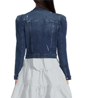 Chelsea & Violet Point Collar Long Puff Shoulder Sleeve Denim Short Statement Jacket