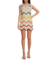 Chelsea & Violet Romy Chevron Print V-Neckline Sleeveless Crochet Dress