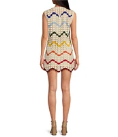 Chelsea & Violet Romy Chevron Print V-Neckline Sleeveless Crochet Dress
