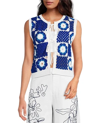 Chelsea & Violet Round Neckline Self Tie Sleeveless Raven Blouse