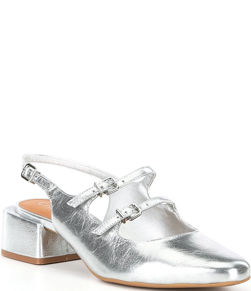 Chelsea & Violet Ruthie Metallic Leather Slingback Mary Janes