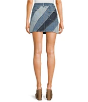 Chelsea & Violet Sara Denim Patchwork High Rise Fitted Jean Mini Skirt