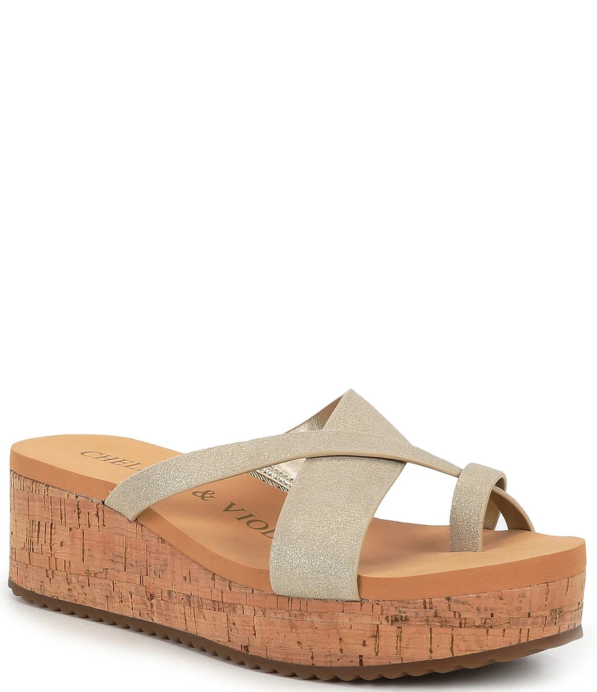 Chelsea & Violet Stella Three-Band Suede Wedge Sandals