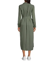 Chelsea & Violet Tencel Point Collar Long Sleeve Self Tie Belted Button Front Midi Shirt Dress