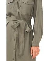 Chelsea & Violet Tencel Point Collar Long Sleeve Self Tie Belted Button Front Midi Shirt Dress