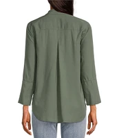 Chelsea & Violet Tencel Point Collar 3/4 Sleeve Shirttail Hem Button Front Patch Pocket Shirt