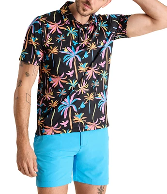 Chubbies Black Light Palm Tree Print Short Sleeve Performance Polo Shirt