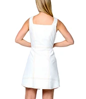 CIEBON Alanni Square Neck Sleeveless Button Front Scallop Trim Dress