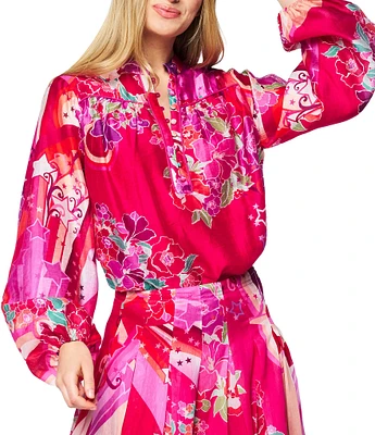 CIEBON Coordinating Fatimah Floral Print Mandarin Neck Long Sleeve Blouse