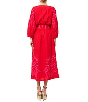 CIEBON Eliza V-Neck Quarter Volume Sleeve Embroidered Dress