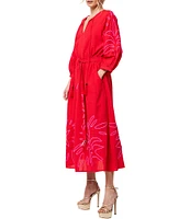 CIEBON Eliza V-Neck Quarter Volume Sleeve Embroidered Dress