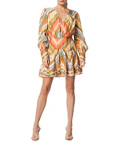 CIEBON Emerie Chevron Stripe Split V-Neck Long Sleeve Mini Dress