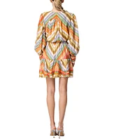 CIEBON Emerie Chevron Stripe Split V-Neck Long Sleeve Mini Dress