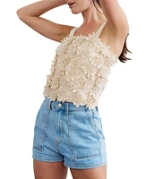 CIEBON Fabienne 3D Flower Square Neck Sleeveless Top
