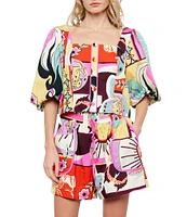 CIEBON Kaiya Printed Poplin Elastic High Waist Coordinating Shorts