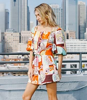 CIEBON Kaiya Printed Poplin Elastic High Waist Coordinating Shorts
