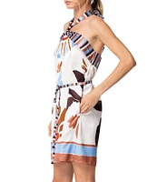 CIEBON Lio Bohemian Border Print Relaxed Belted Halter Mini Dress