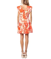 CIEBON Lyss Floral Print V-Neck Cap Sleeve Bubble Mini Dress