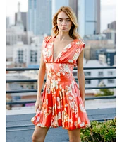 CIEBON Lyss Floral Print V-Neck Cap Sleeve Bubble Mini Dress