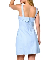 CIEBON Mikeala Poplin Square Neck Scallop Mini Sheath Dress