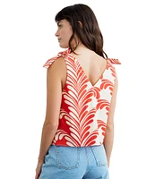 CIEBON Monet Printed Deep V-Neck Sleeveless Shoulder Ties Cotton Poplin Top