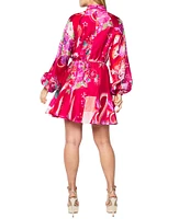 CIEBON Nylah Mandarin Collar Long Sleeve Printed Mini Dress