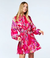 CIEBON Nylah Mandarin Collar Long Sleeve Printed Mini Dress
