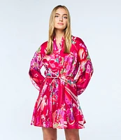 CIEBON Nylah Mandarin Collar Long Sleeve Printed Mini Dress