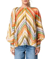 CIEBON Rileigh Chevron Stripe Print Round Neck Long Sleeve Blouse