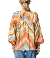 CIEBON Rileigh Chevron Stripe Print Round Neck Long Sleeve Blouse