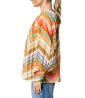 CIEBON Rileigh Chevron Stripe Print Round Neck Long Sleeve Blouse