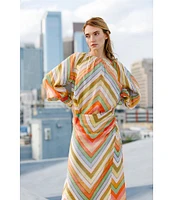 CIEBON Rileigh Chevron Stripe Print Round Neck Long Sleeve Blouse