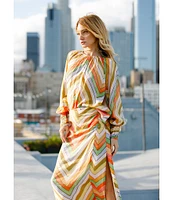CIEBON Rileigh Chevron Stripe Print Round Neck Long Sleeve Blouse