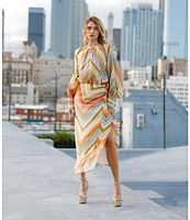 CIEBON Rileigh Chevron Stripe Print Round Neck Long Sleeve Blouse