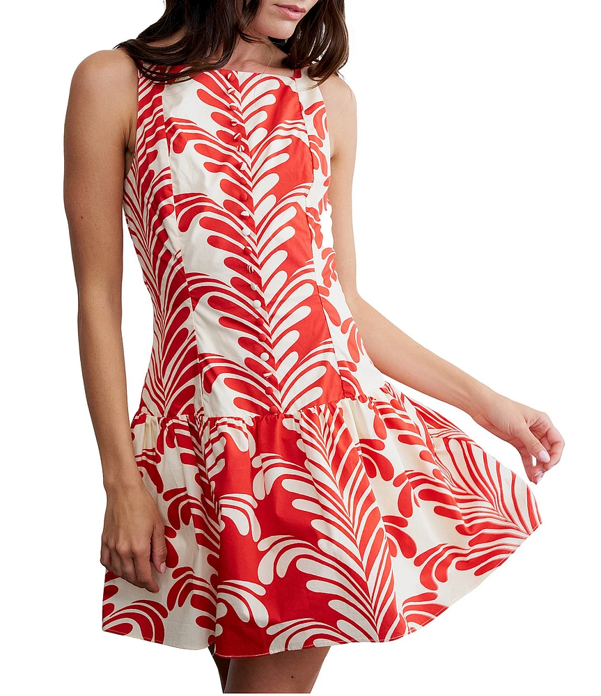 CIEBON Sade Printed High Square Neck Sleeveless Cotton Poplin Mini Dress