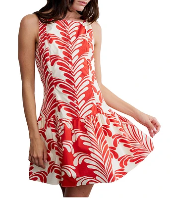 CIEBON Sade Printed High Square Neck Sleeveless Cotton Poplin Mini Dress