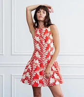 CIEBON Sade Printed High Square Neck Sleeveless Cotton Poplin Mini Dress
