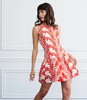 CIEBON Sade Printed High Square Neck Sleeveless Cotton Poplin Mini Dress