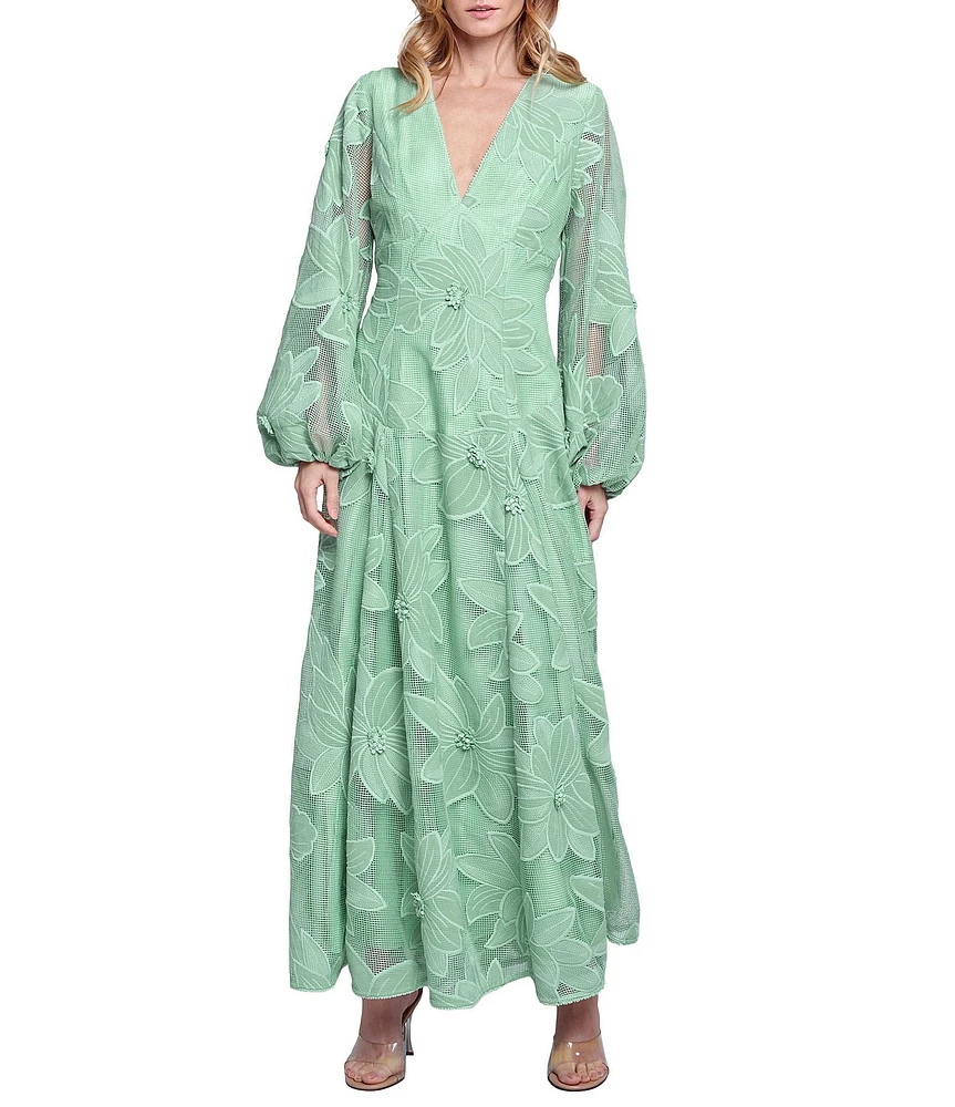 CIEBON Sarilla Crochet Effect V-Neck Long Sleeve Maxi Dress