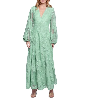 CIEBON Sarilla Crochet Effect V-Neck Long Sleeve Maxi Dress