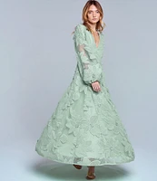 CIEBON Sarilla Crochet Effect V-Neck Long Sleeve Maxi Dress