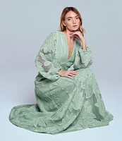 CIEBON Sarilla Crochet Effect V-Neck Long Sleeve Maxi Dress