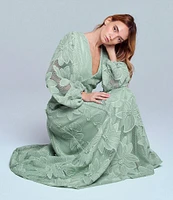 CIEBON Sarilla Crochet Effect V-Neck Long Sleeve Maxi Dress