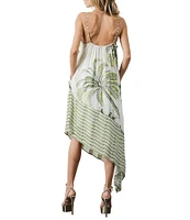 CIEBON Tamara Tropical Palm Tree Print Metallic Square Neck Asymmetrical Hem Dress