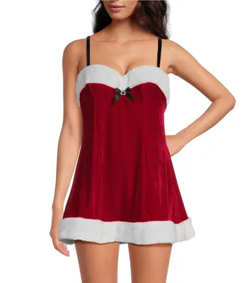 Cinema Etoile Molded Cup Velvet and Sherpa Santa Babydoll