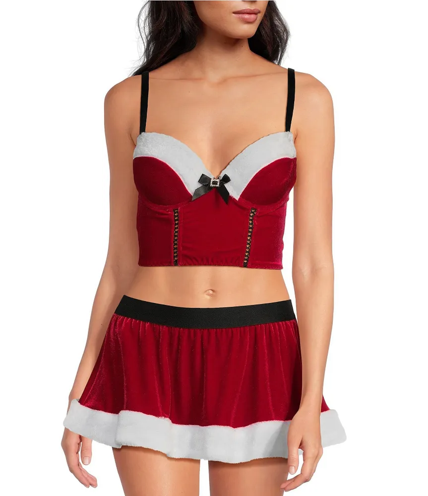 Cinema Etoile Padded Cup Velvet and Sherpa Santa Baby Bustier and Skirt Set