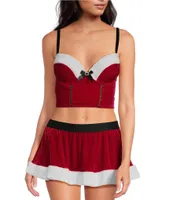 Cinema Etoile Padded Cup Velvet and Sherpa Santa Baby Bustier and Skirt Set